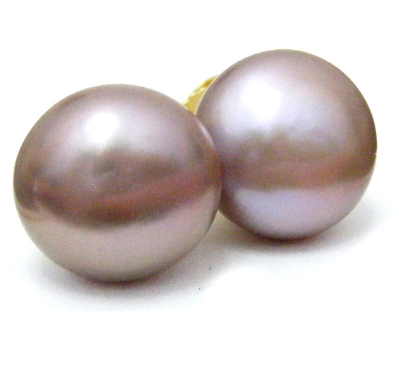 Dark Rose Pink 13.8mm Button Pearl Stud Earrings